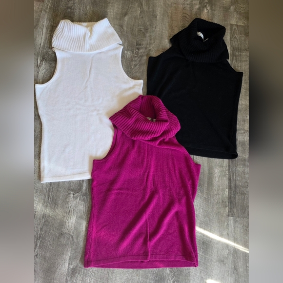 Women's Sleeveless Turtleneck Sweater - Black, White, and Pink - Picture 1 of 8